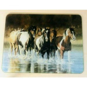 Tempered Glass Kitchen counter saver cutting board w horses 12 x 15